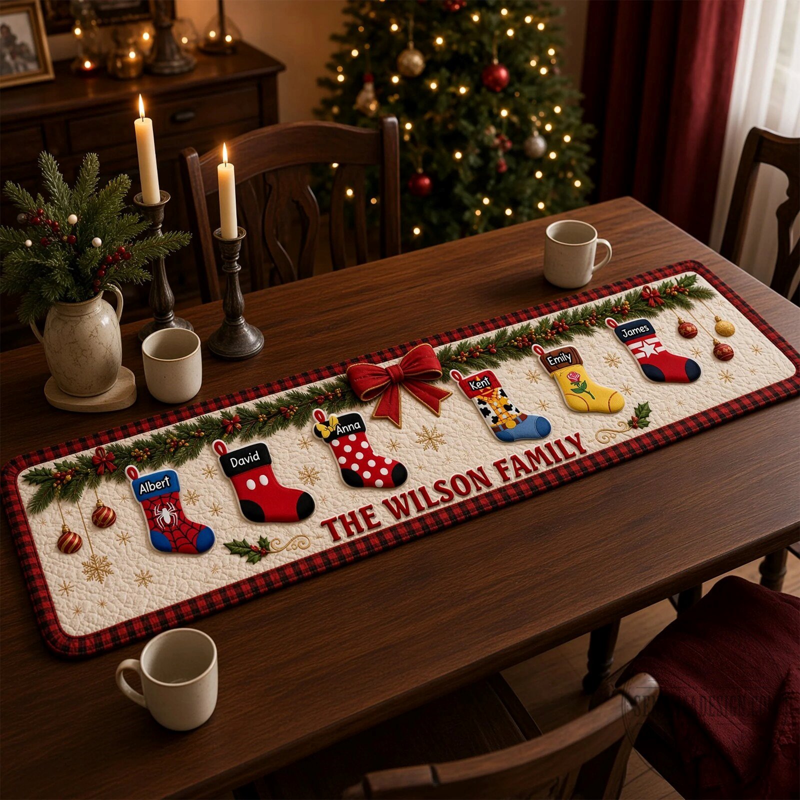 Personalized Christmas Stockings Family Name Quilted Table Runner Holiday Decor 7 Personalized Christmas Stockings Family Name Quilted Table Runner Holiday Decor