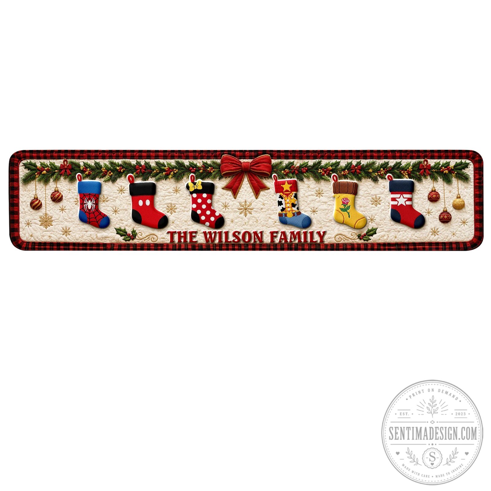 Personalized Christmas Stockings Family Name Quilted Table Runner Holiday Decor 9 Personalized Christmas Stockings Family Name Quilted Table Runner Holiday Decor