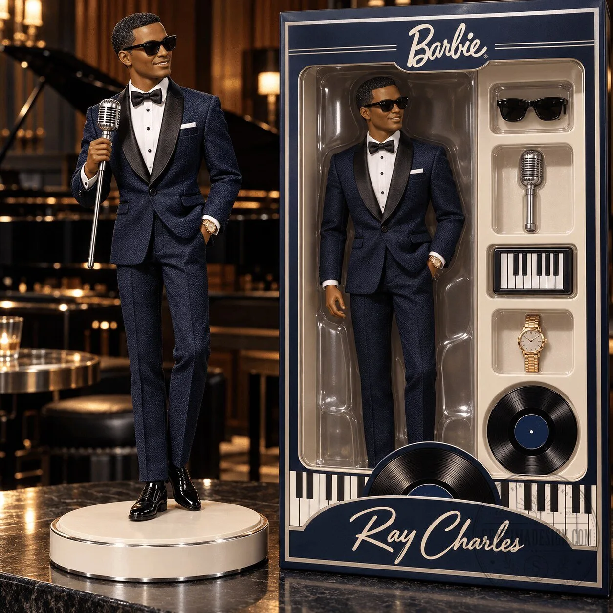 Ray Charles Barbie Doll Collectible Figurine with Accessories