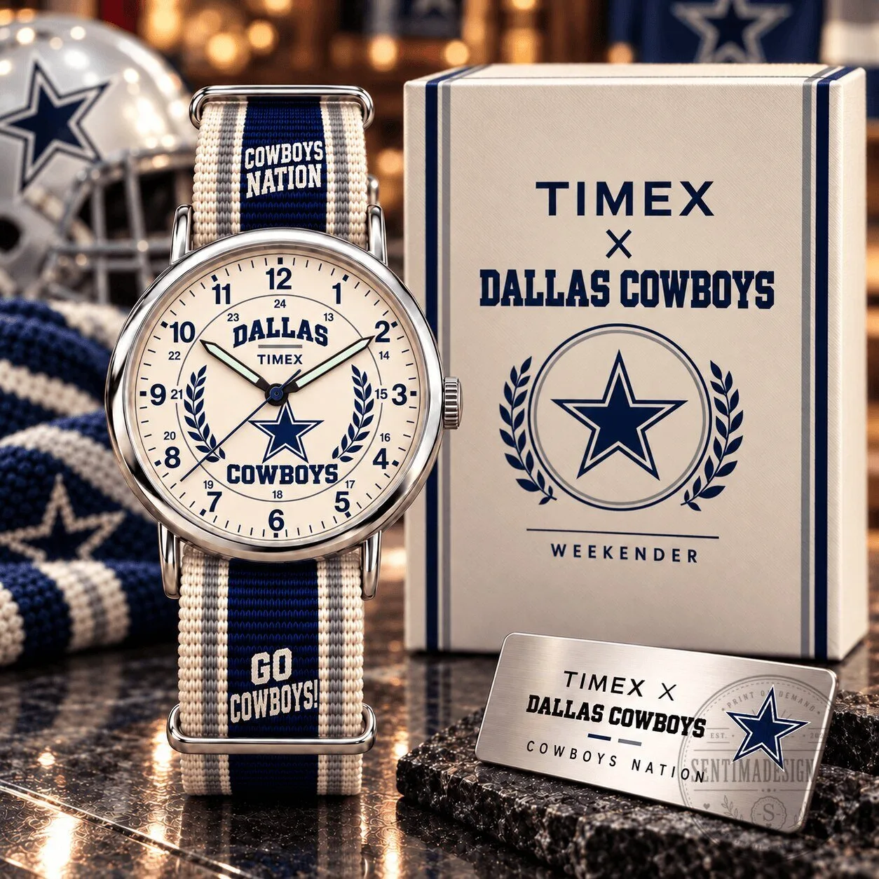 Dallas Cowboys Timex Weekender Cream Dial Watch with Striped Nylon Strap