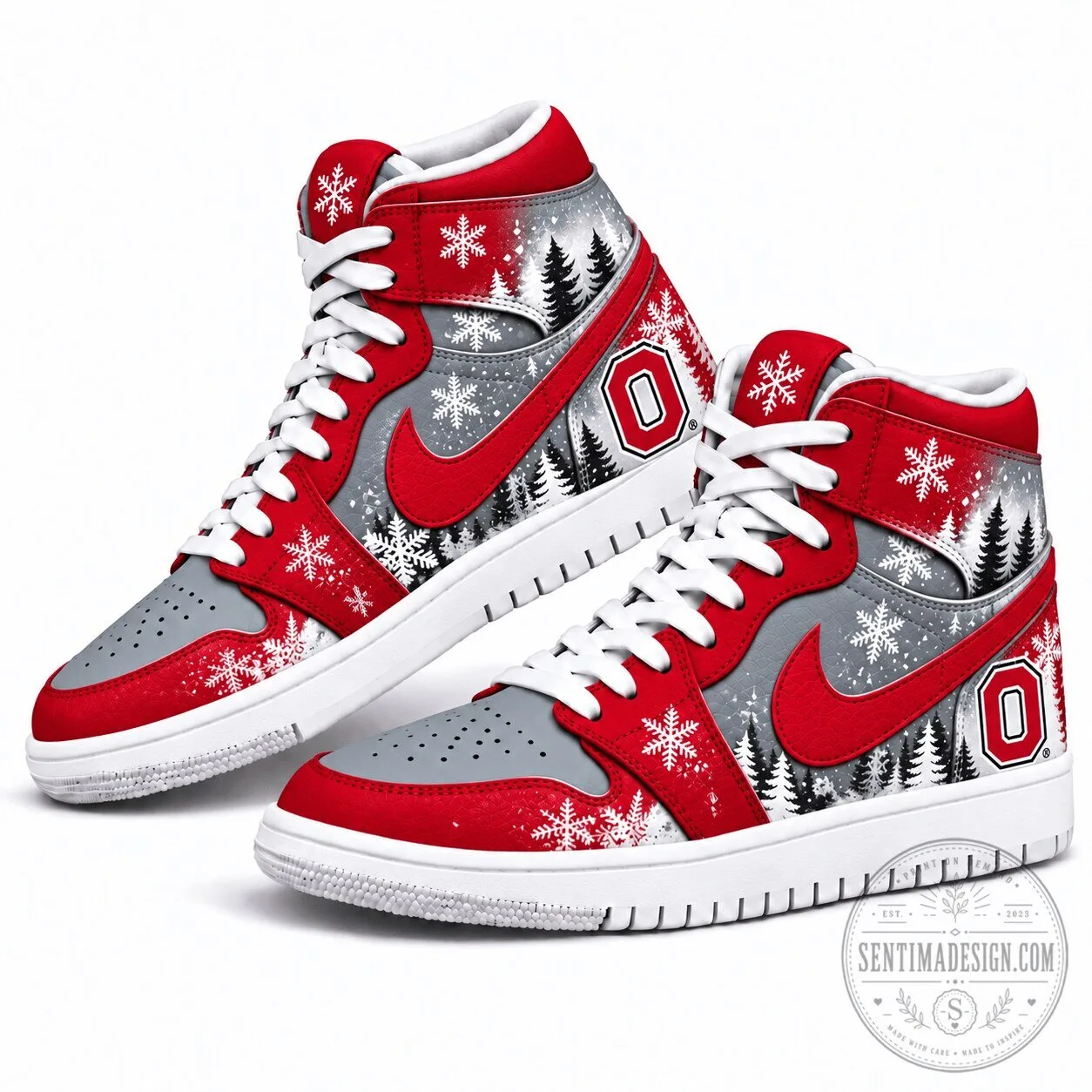 Ohio State Buckeyes Winter Snowflakes Forest High-Top Sneakers