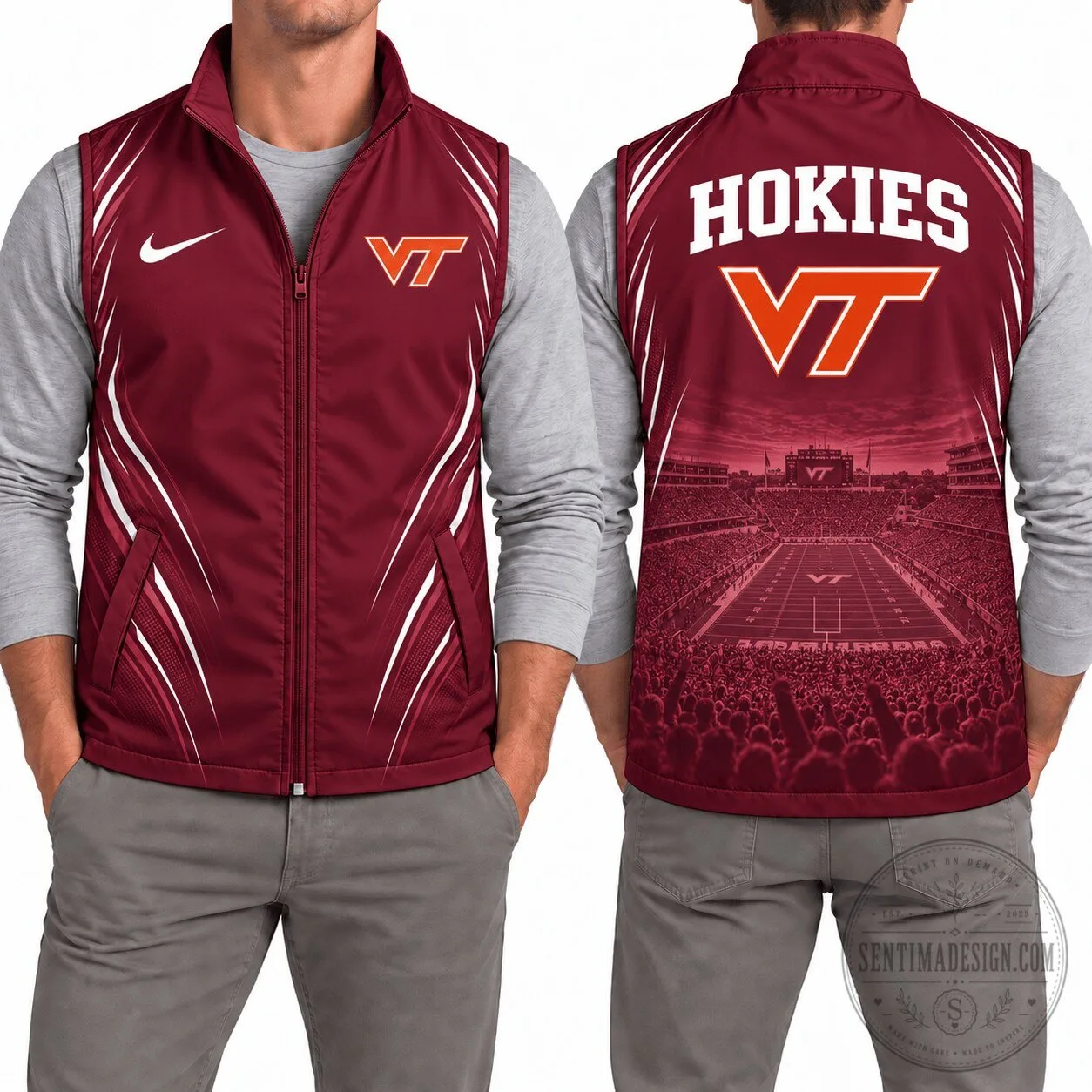 Virginia Tech Hokies Football Team Maroon Full Zip Vest Jacket 5 Virginia Tech Hokies Football Team Maroon Full Zip Vest Jacket