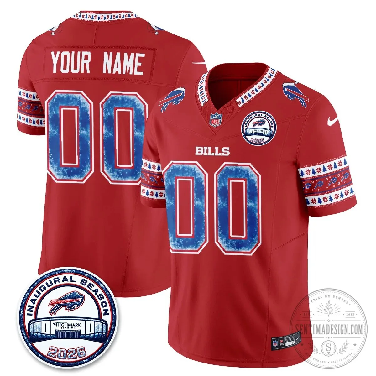 Buffalo Bills Christmas Edition Inaugural Season 2026 Custom Football Jersey 10 Buffalo Bills Christmas Edition Inaugural Season 2026 Custom Football Jersey