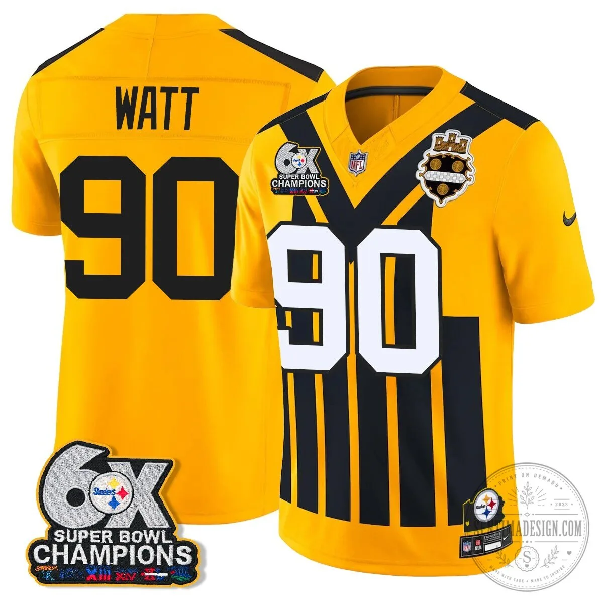 Pittsburgh Steelers TJ Watt Six Times Super Bowl Champions Football Jersey 4 Pittsburgh Steelers TJ Watt Six Times Super Bowl Champions Football Jersey