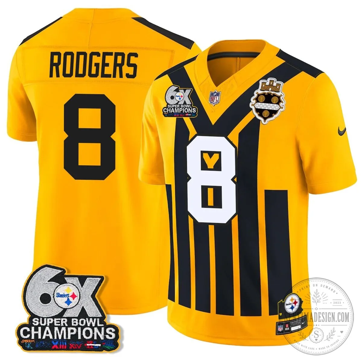 Pittsburgh Steelers TJ Watt Six Times Super Bowl Champions Football Jersey 41 Pittsburgh Steelers TJ Watt Six Times Super Bowl Champions Football Jersey