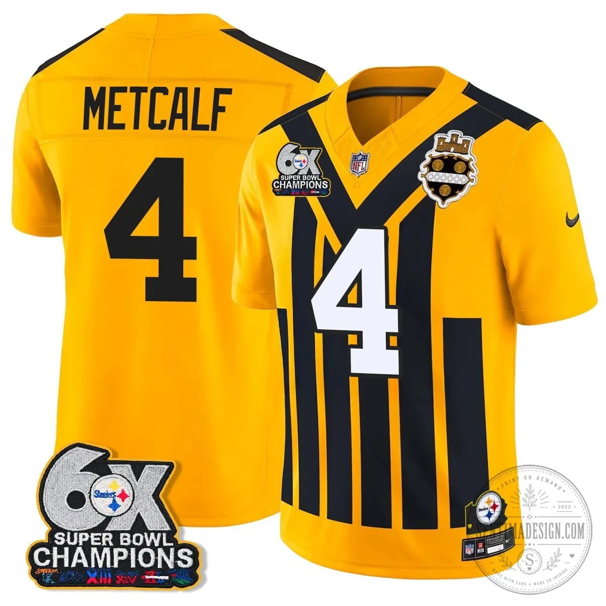 Pittsburgh Steelers TJ Watt Six Times Super Bowl Champions Football Jersey 42 Pittsburgh Steelers TJ Watt Six Times Super Bowl Champions Football Jersey