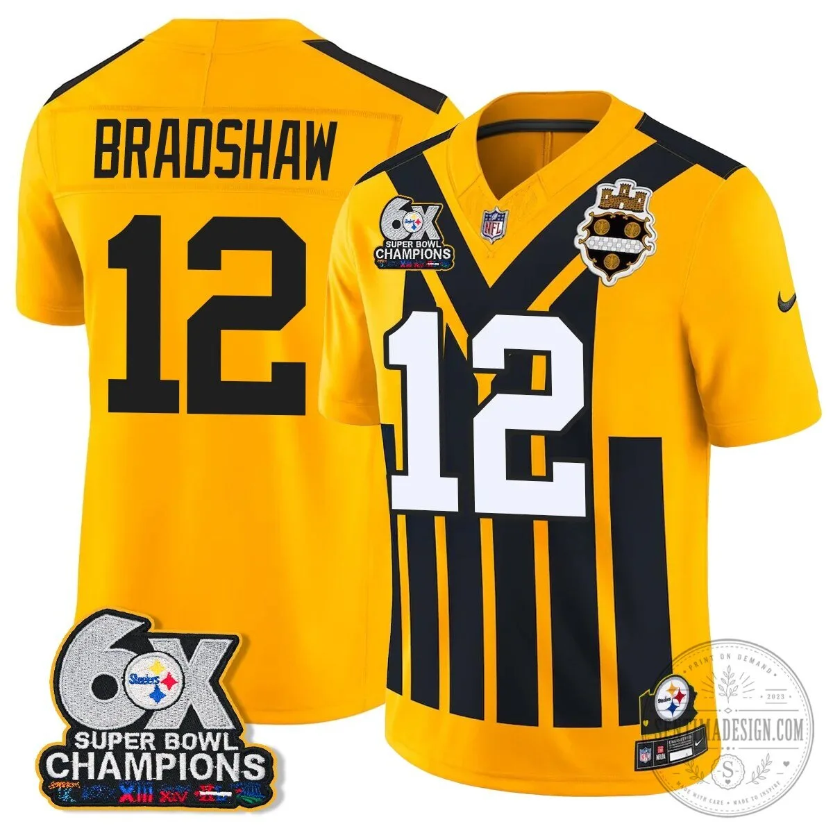 Pittsburgh Steelers TJ Watt Six Times Super Bowl Champions Football Jersey 44 Pittsburgh Steelers TJ Watt Six Times Super Bowl Champions Football Jersey