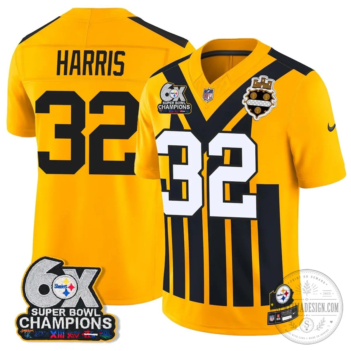 Pittsburgh Steelers TJ Watt Six Times Super Bowl Champions Football Jersey 45 Pittsburgh Steelers TJ Watt Six Times Super Bowl Champions Football Jersey