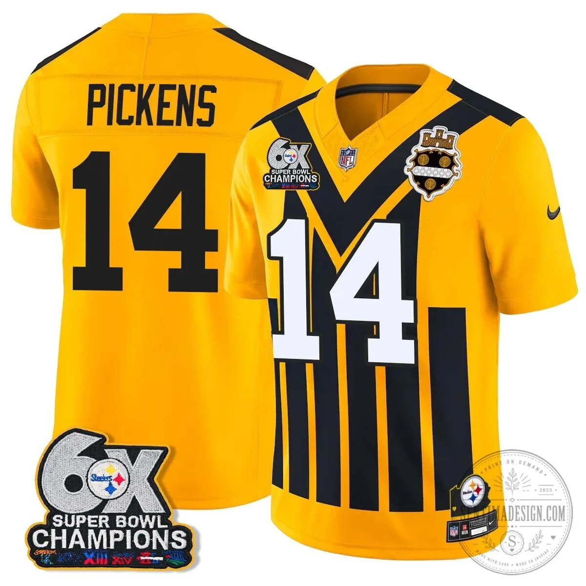 Pittsburgh Steelers TJ Watt Six Times Super Bowl Champions Football Jersey 47 Pittsburgh Steelers TJ Watt Six Times Super Bowl Champions Football Jersey