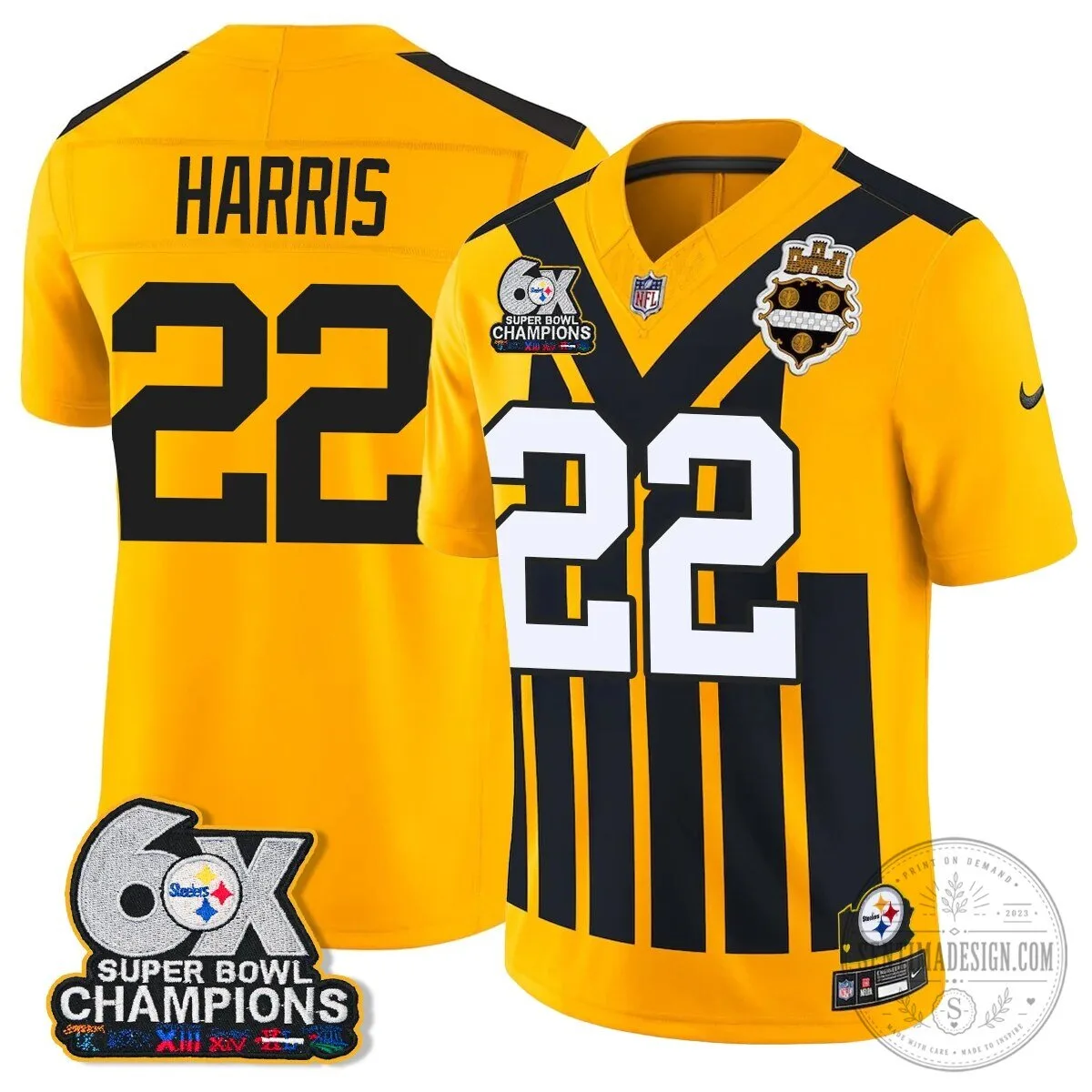 Pittsburgh Steelers TJ Watt Six Times Super Bowl Champions Football Jersey 48 Pittsburgh Steelers TJ Watt Six Times Super Bowl Champions Football Jersey
