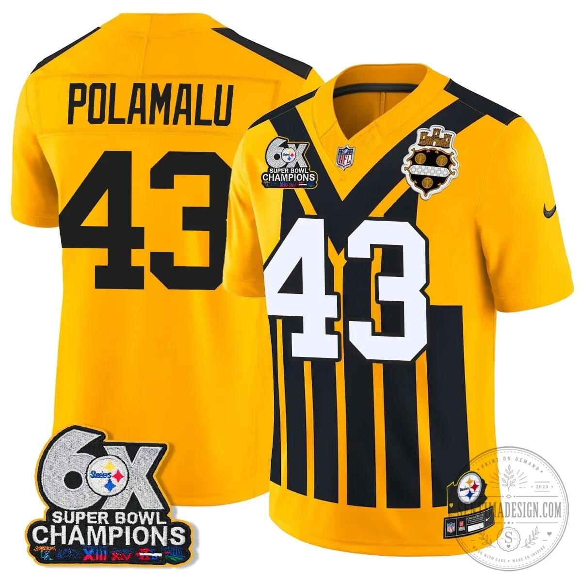 Pittsburgh Steelers TJ Watt Six Times Super Bowl Champions Football Jersey 49 Pittsburgh Steelers TJ Watt Six Times Super Bowl Champions Football Jersey