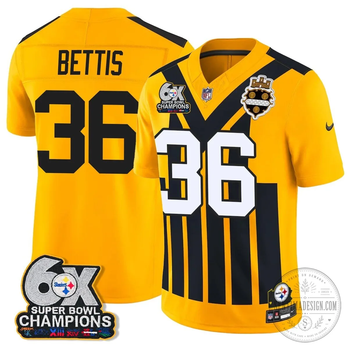 Pittsburgh Steelers TJ Watt Six Times Super Bowl Champions Football Jersey 50 Pittsburgh Steelers TJ Watt Six Times Super Bowl Champions Football Jersey