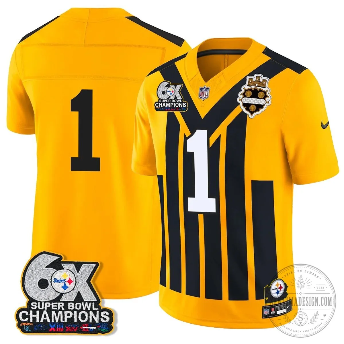 Pittsburgh Steelers TJ Watt Six Times Super Bowl Champions Football Jersey 51 Pittsburgh Steelers TJ Watt Six Times Super Bowl Champions Football Jersey