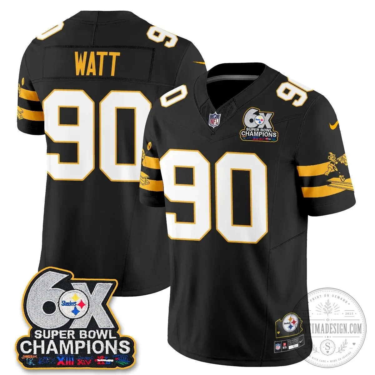 Pittsburgh Steelers TJ Watt Six Times Super Bowl Champions Football Jersey 52 Pittsburgh Steelers TJ Watt Six Times Super Bowl Champions Football Jersey