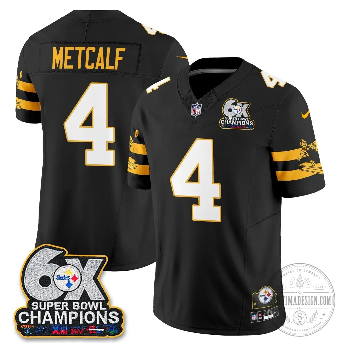Pittsburgh Steelers TJ Watt Six Times Super Bowl Champions Football Jersey 54 Pittsburgh Steelers TJ Watt Six Times Super Bowl Champions Football Jersey