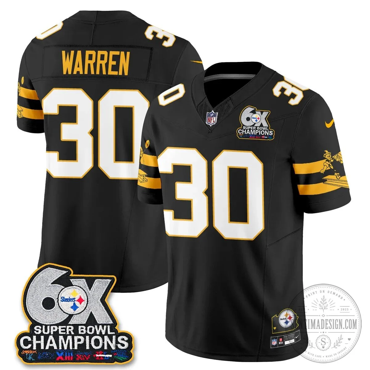 Pittsburgh Steelers TJ Watt Six Times Super Bowl Champions Football Jersey 55 Pittsburgh Steelers TJ Watt Six Times Super Bowl Champions Football Jersey