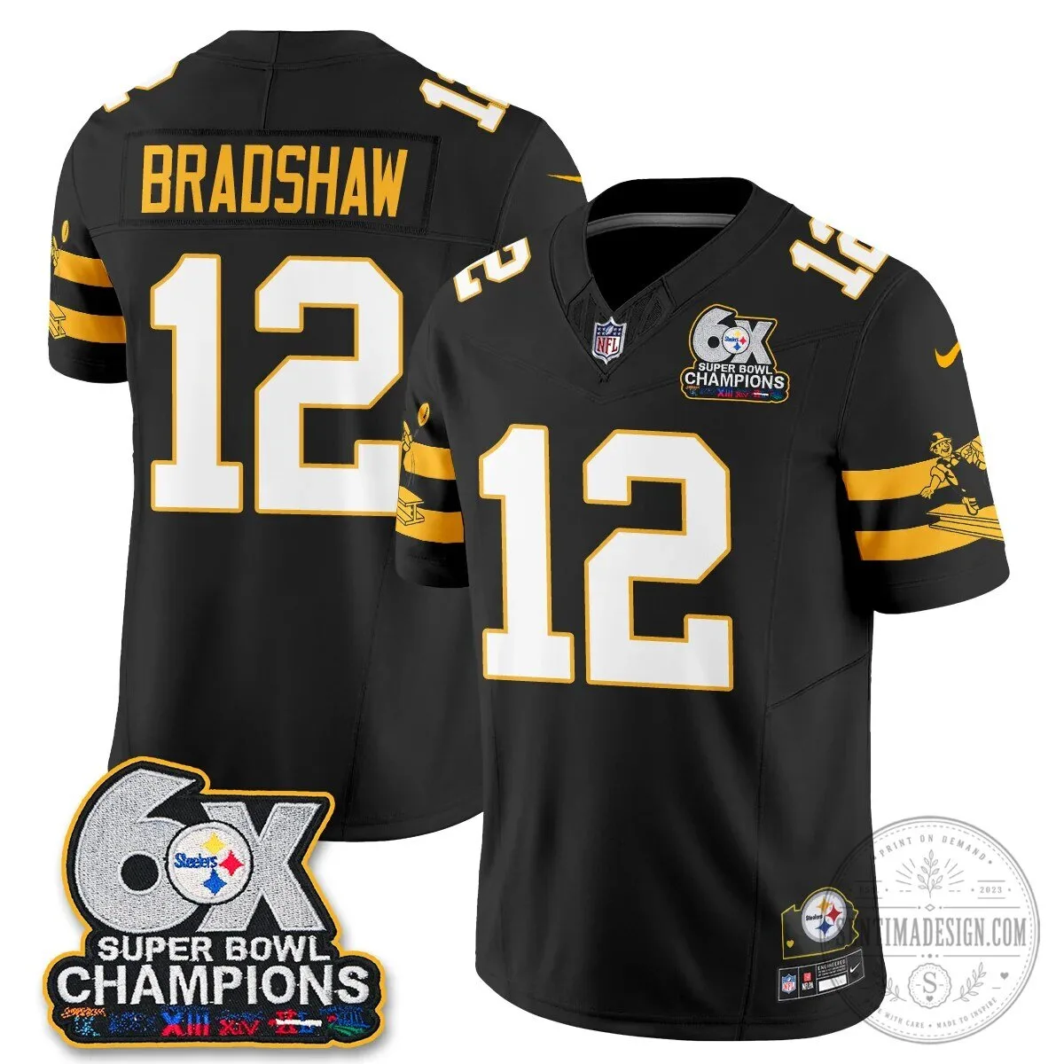 Pittsburgh Steelers TJ Watt Six Times Super Bowl Champions Football Jersey 56 Pittsburgh Steelers TJ Watt Six Times Super Bowl Champions Football Jersey