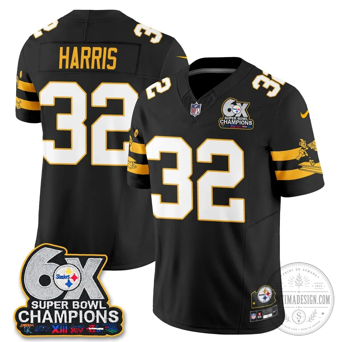 Pittsburgh Steelers TJ Watt Six Times Super Bowl Champions Football Jersey 57 Pittsburgh Steelers TJ Watt Six Times Super Bowl Champions Football Jersey