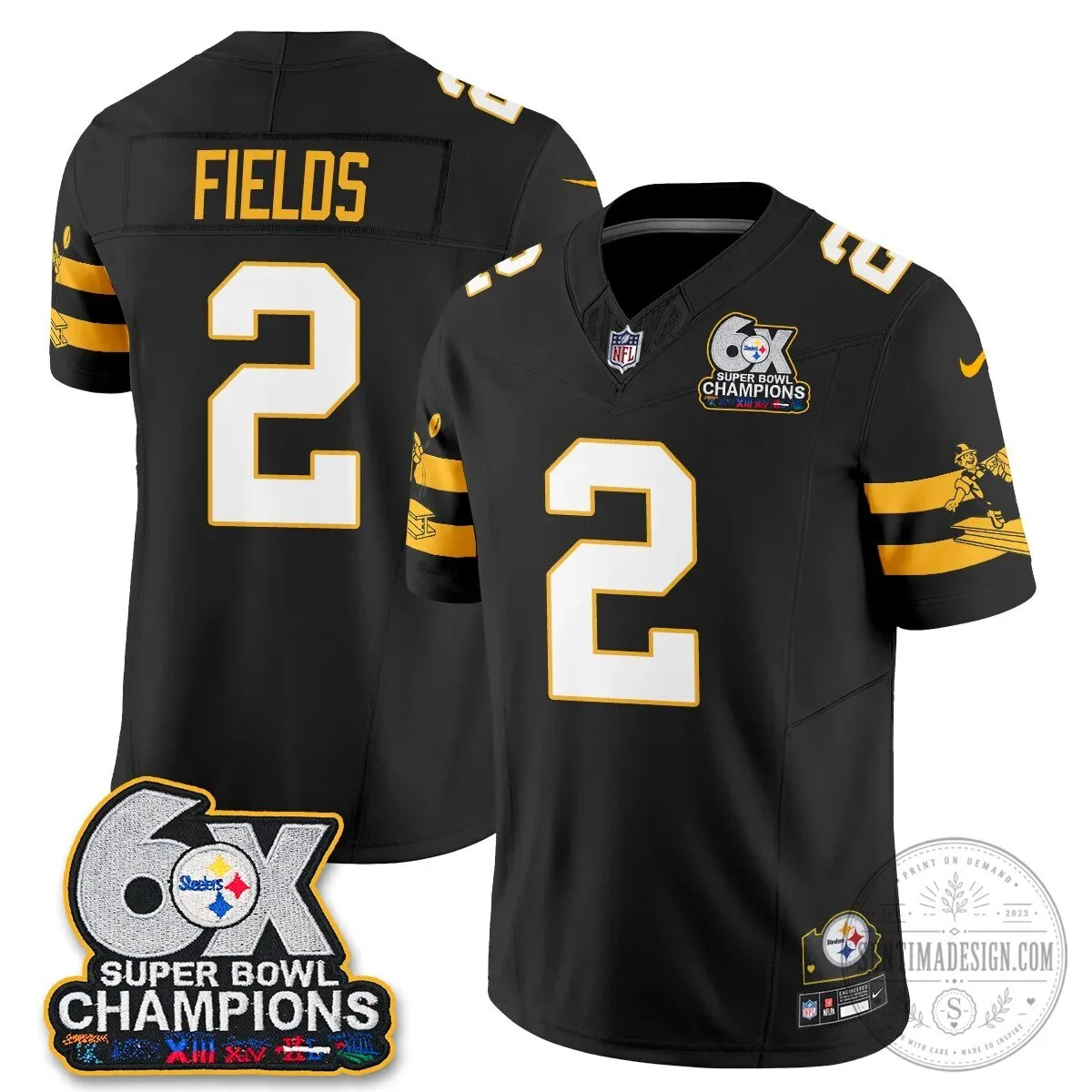 Pittsburgh Steelers TJ Watt Six Times Super Bowl Champions Football Jersey 58 Pittsburgh Steelers TJ Watt Six Times Super Bowl Champions Football Jersey