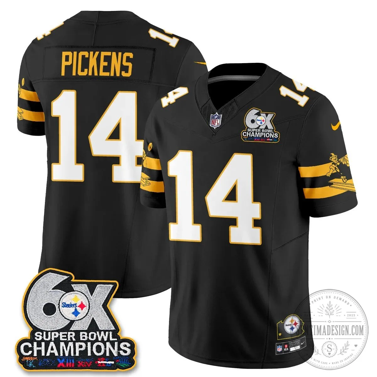 Pittsburgh Steelers TJ Watt Six Times Super Bowl Champions Football Jersey 59 Pittsburgh Steelers TJ Watt Six Times Super Bowl Champions Football Jersey