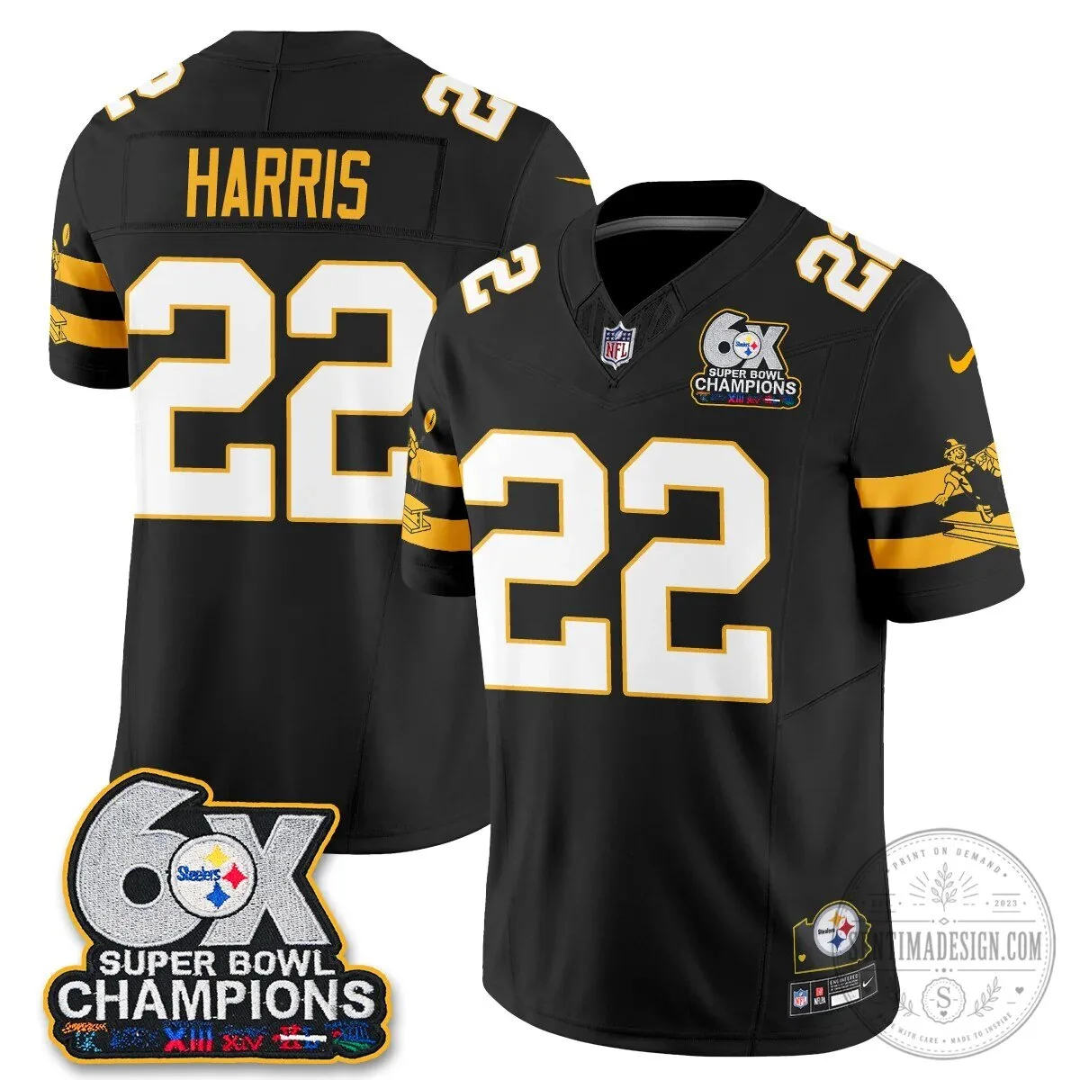 Pittsburgh Steelers TJ Watt Six Times Super Bowl Champions Football Jersey 60 Pittsburgh Steelers TJ Watt Six Times Super Bowl Champions Football Jersey
