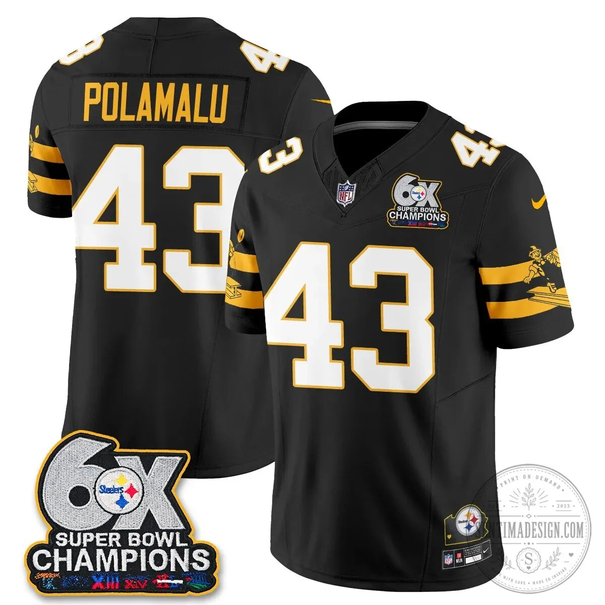 Pittsburgh Steelers TJ Watt Six Times Super Bowl Champions Football Jersey 61 Pittsburgh Steelers TJ Watt Six Times Super Bowl Champions Football Jersey