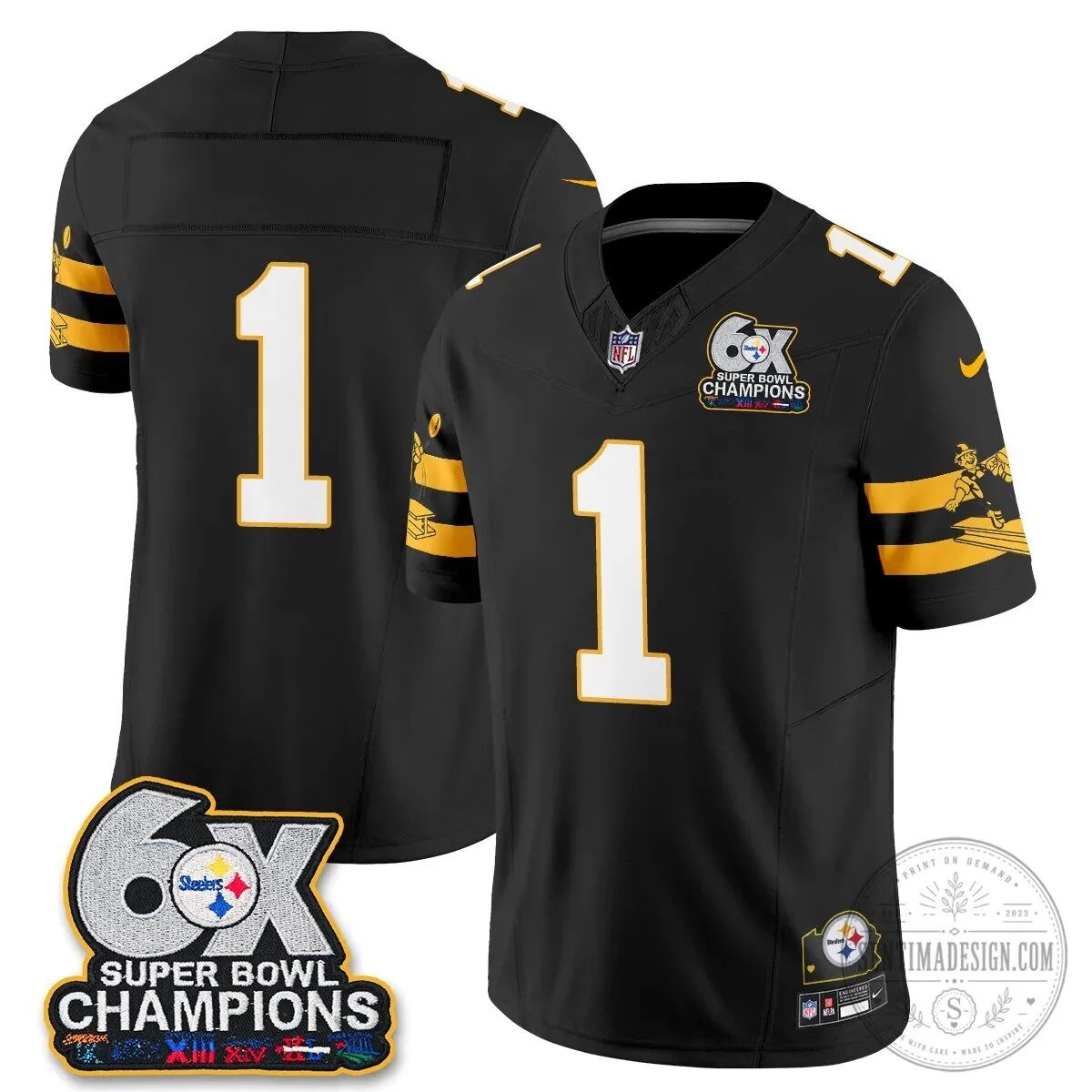 Pittsburgh Steelers TJ Watt Six Times Super Bowl Champions Football Jersey 63 Pittsburgh Steelers TJ Watt Six Times Super Bowl Champions Football Jersey