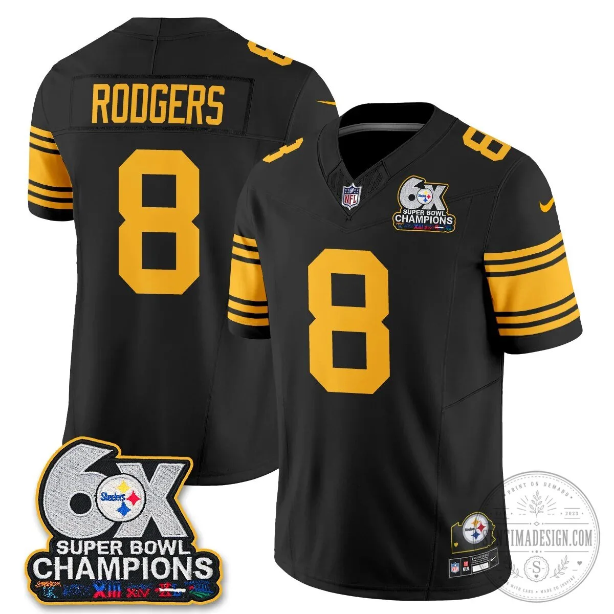 Pittsburgh Steelers TJ Watt Six Times Super Bowl Champions Football Jersey 65 Pittsburgh Steelers TJ Watt Six Times Super Bowl Champions Football Jersey