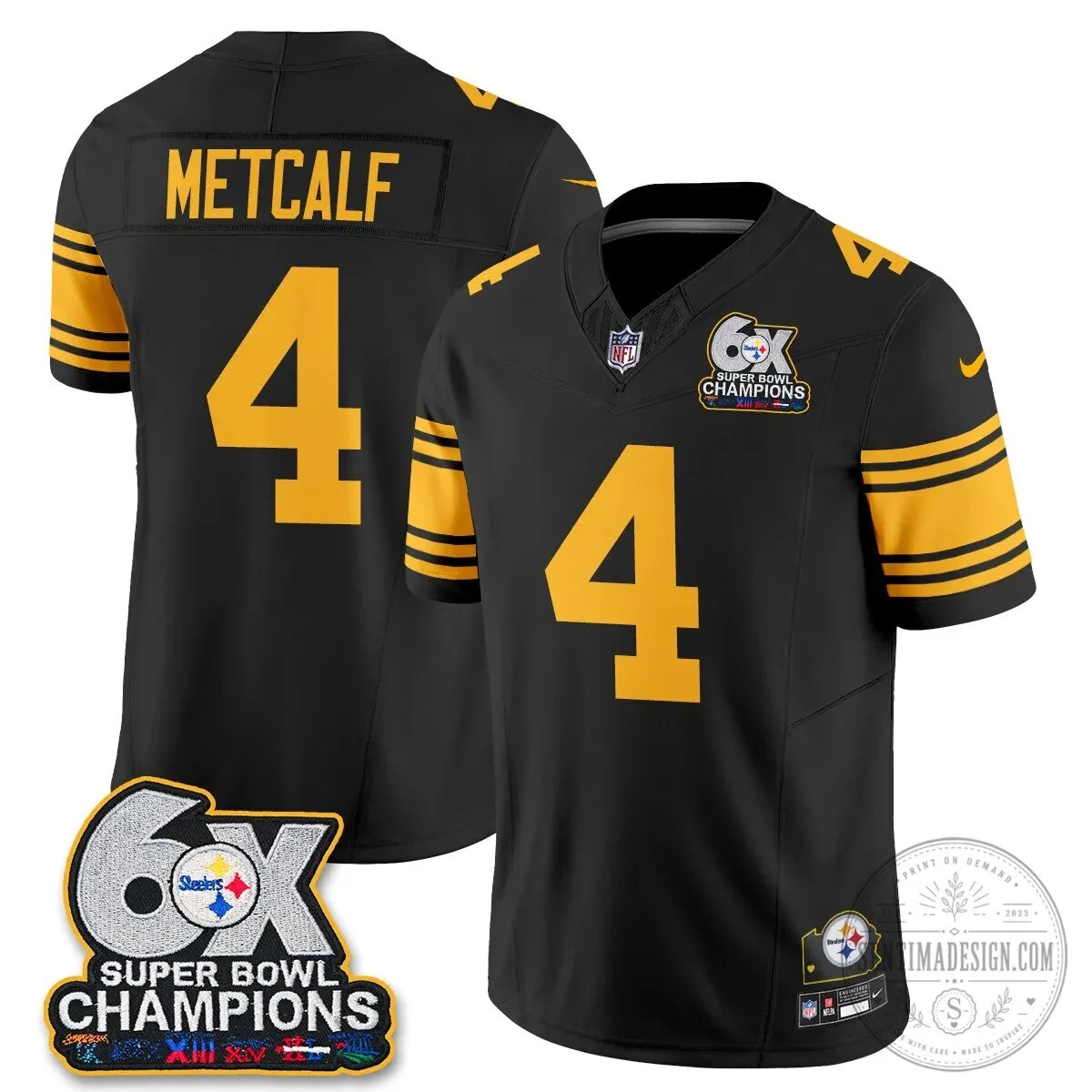 Pittsburgh Steelers TJ Watt Six Times Super Bowl Champions Football Jersey 66 Pittsburgh Steelers TJ Watt Six Times Super Bowl Champions Football Jersey