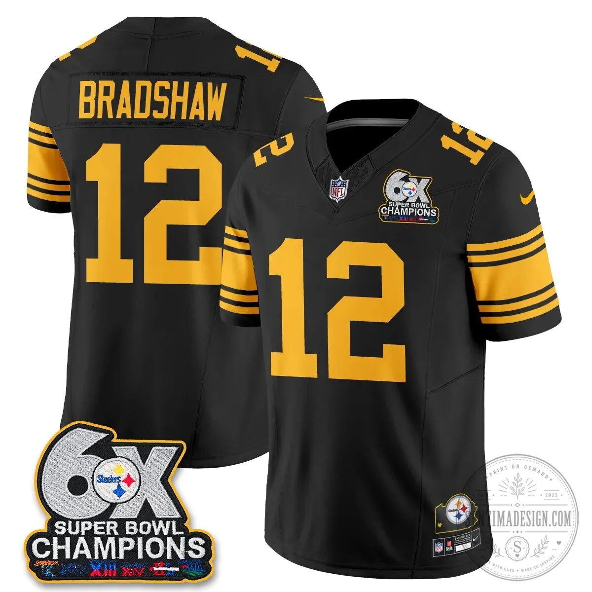 Pittsburgh Steelers TJ Watt Six Times Super Bowl Champions Football Jersey 68 Pittsburgh Steelers TJ Watt Six Times Super Bowl Champions Football Jersey