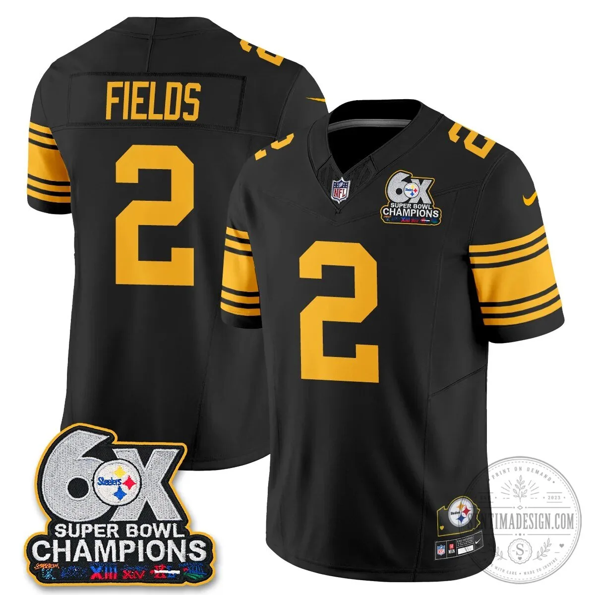 Pittsburgh Steelers TJ Watt Six Times Super Bowl Champions Football Jersey 70 Pittsburgh Steelers TJ Watt Six Times Super Bowl Champions Football Jersey