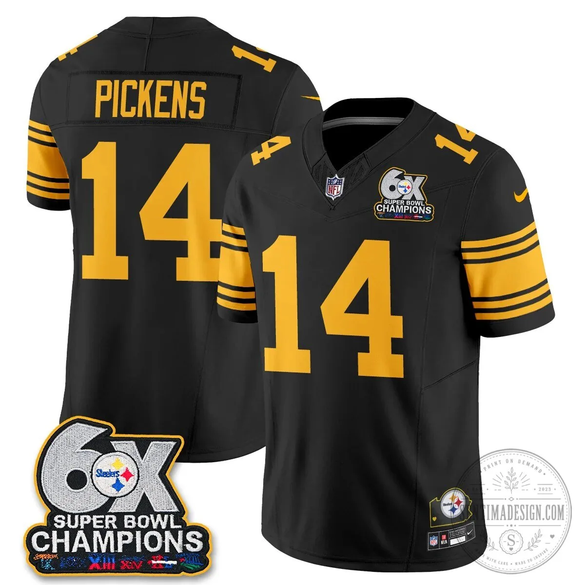 Pittsburgh Steelers TJ Watt Six Times Super Bowl Champions Football Jersey 71 Pittsburgh Steelers TJ Watt Six Times Super Bowl Champions Football Jersey