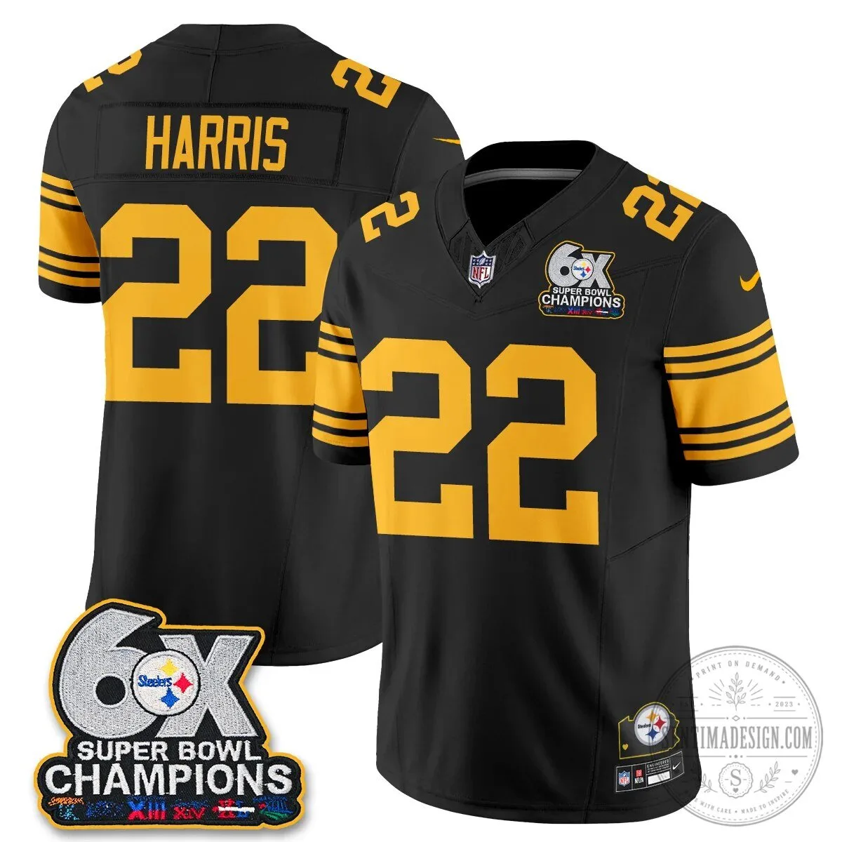 Pittsburgh Steelers TJ Watt Six Times Super Bowl Champions Football Jersey 72 Pittsburgh Steelers TJ Watt Six Times Super Bowl Champions Football Jersey