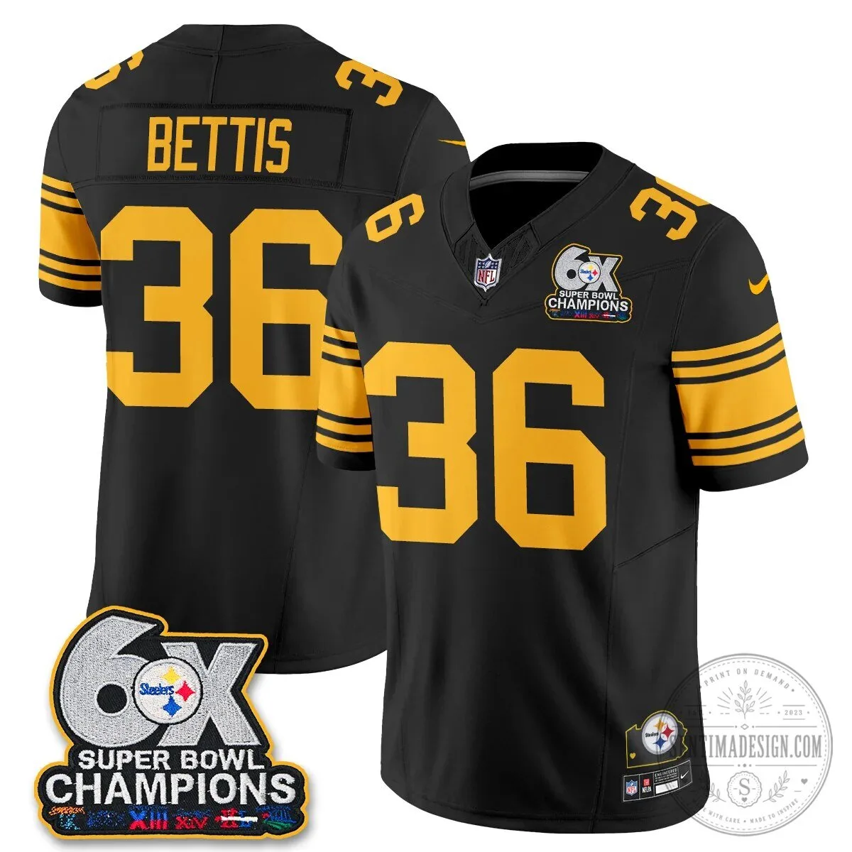 Pittsburgh Steelers TJ Watt Six Times Super Bowl Champions Football Jersey 74 Pittsburgh Steelers TJ Watt Six Times Super Bowl Champions Football Jersey