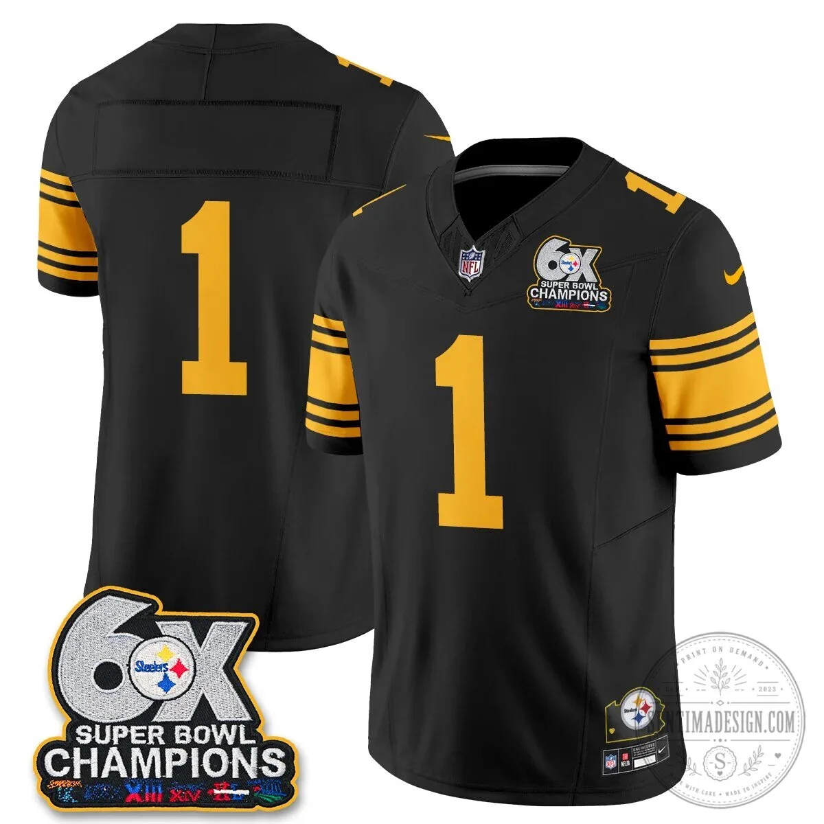 Pittsburgh Steelers TJ Watt Six Times Super Bowl Champions Football Jersey 75 Pittsburgh Steelers TJ Watt Six Times Super Bowl Champions Football Jersey