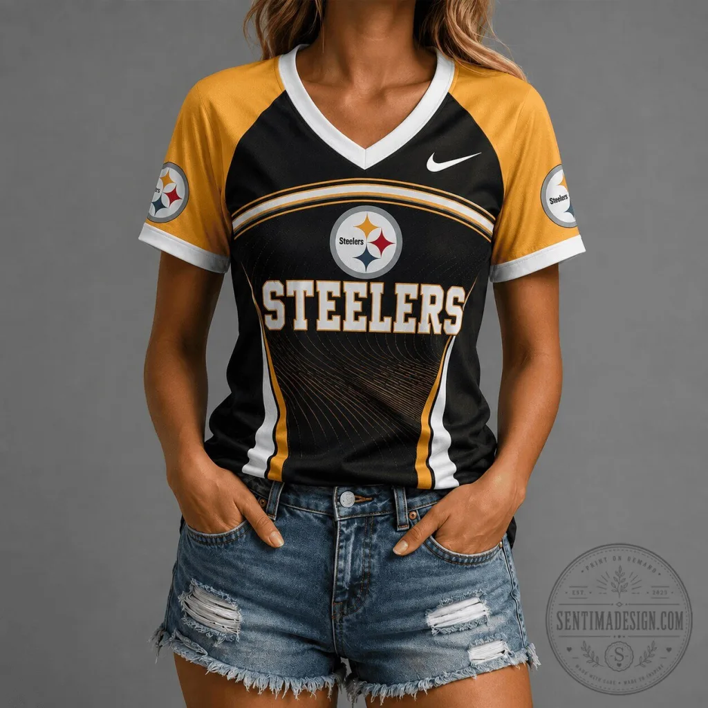 Pittsburgh Steelers NFL Victory Wave V-Neck Short Sleeve T-Shirt Pittsburgh Steelers NFL Victory Wave V-Neck Short Sleeve T-Shirt