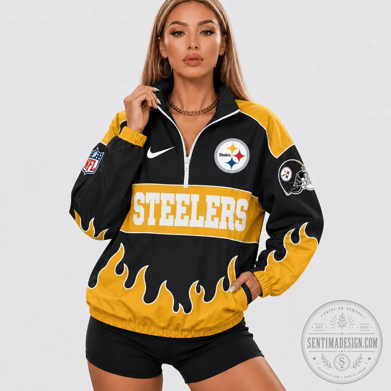 Pittsburgh Steelers NFL Flame Design Quarter-Zip Pullover Jacket 2 Pittsburgh Steelers NFL Flame Design Quarter-Zip Pullover Jacket