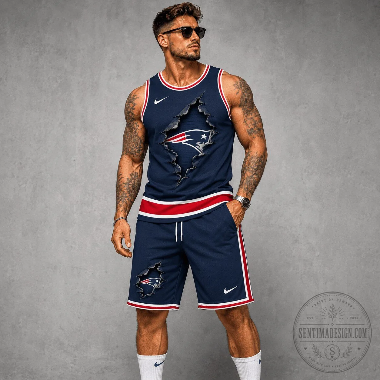 New England Patriots NFL Game Day Navy Blue Tank Top and Shorts Set 5 New England Patriots NFL Game Day Navy Blue Tank Top and Shorts Set