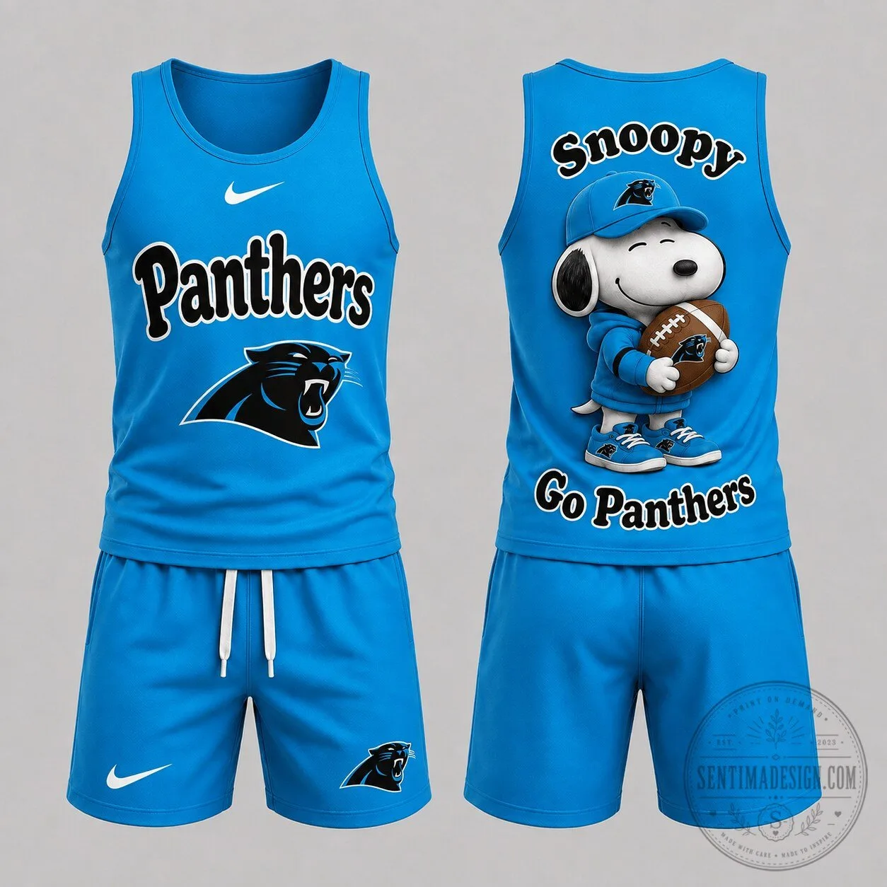 Carolina Panthers Snoopy Game Day Football Fan Tank Top and Shorts Set