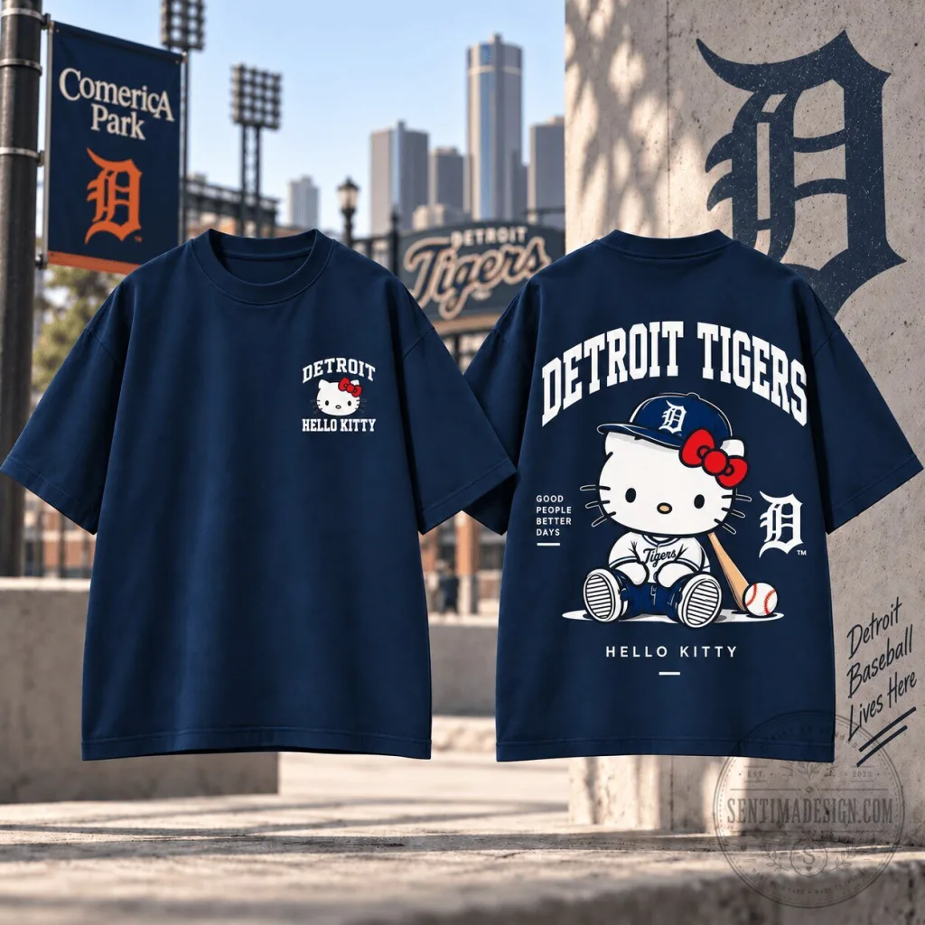 Detroit Tigers Hello Kitty Baseball Fan T-Shirt Detroit Tigers Hello Kitty Baseball Fan T-Shirt
