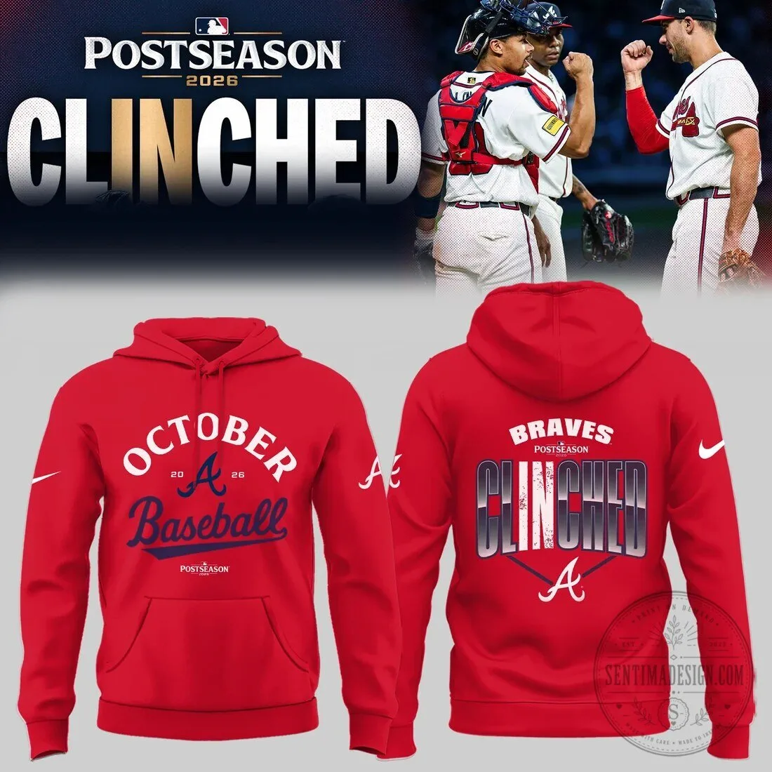 Atlanta Braves Postseason Clinched 2026 October Baseball Red Hoodie 2 Atlanta Braves Postseason Clinched 2026 October Baseball Red Hoodie