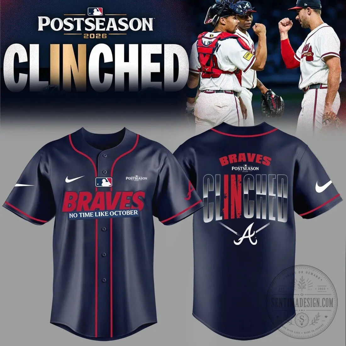 2026 Clinched Baseball Jersey for Atlanta Braves Postseason