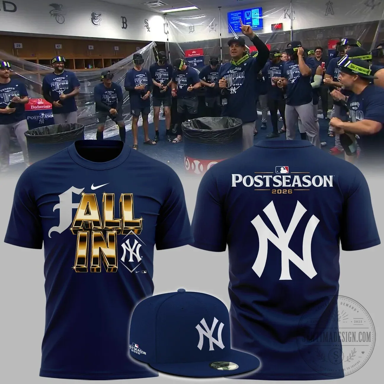 2026 Postseason Celebration T-Shirt in Navy Blue for New York Yankees Fans