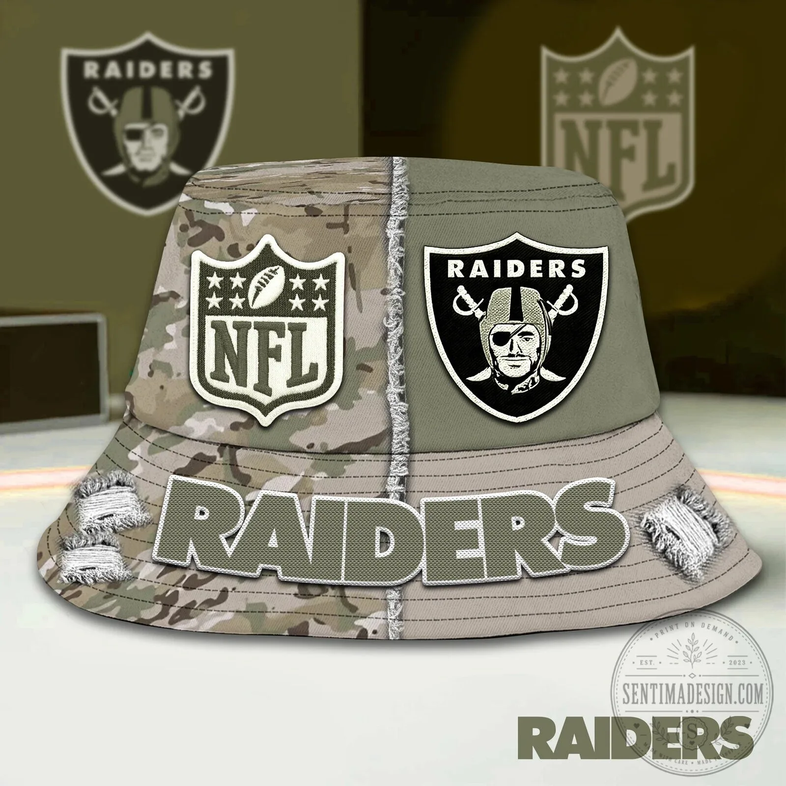 Las Vegas Raiders NFL Camouflage Distressed Bucket Hat