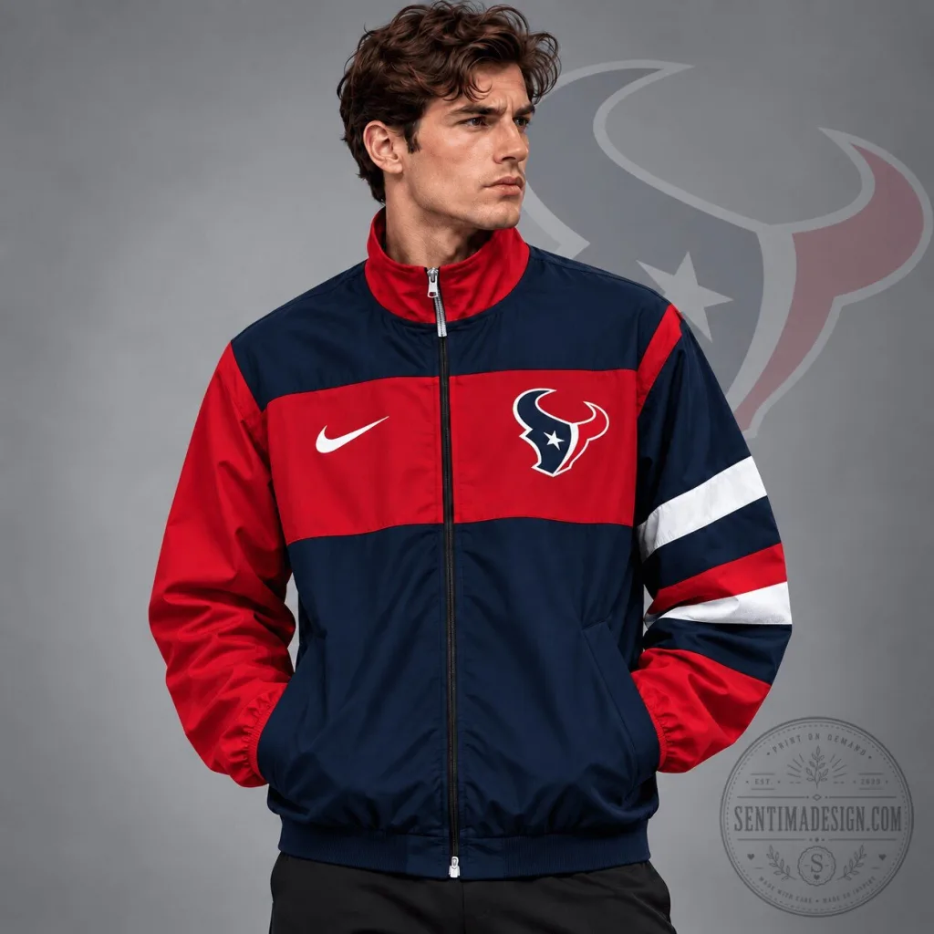 Houston Texans Nike NFL Team Crest Color Block Full Zip Track Jacket Houston Texans Nike NFL Team Crest Color Block Full Zip Track Jacket