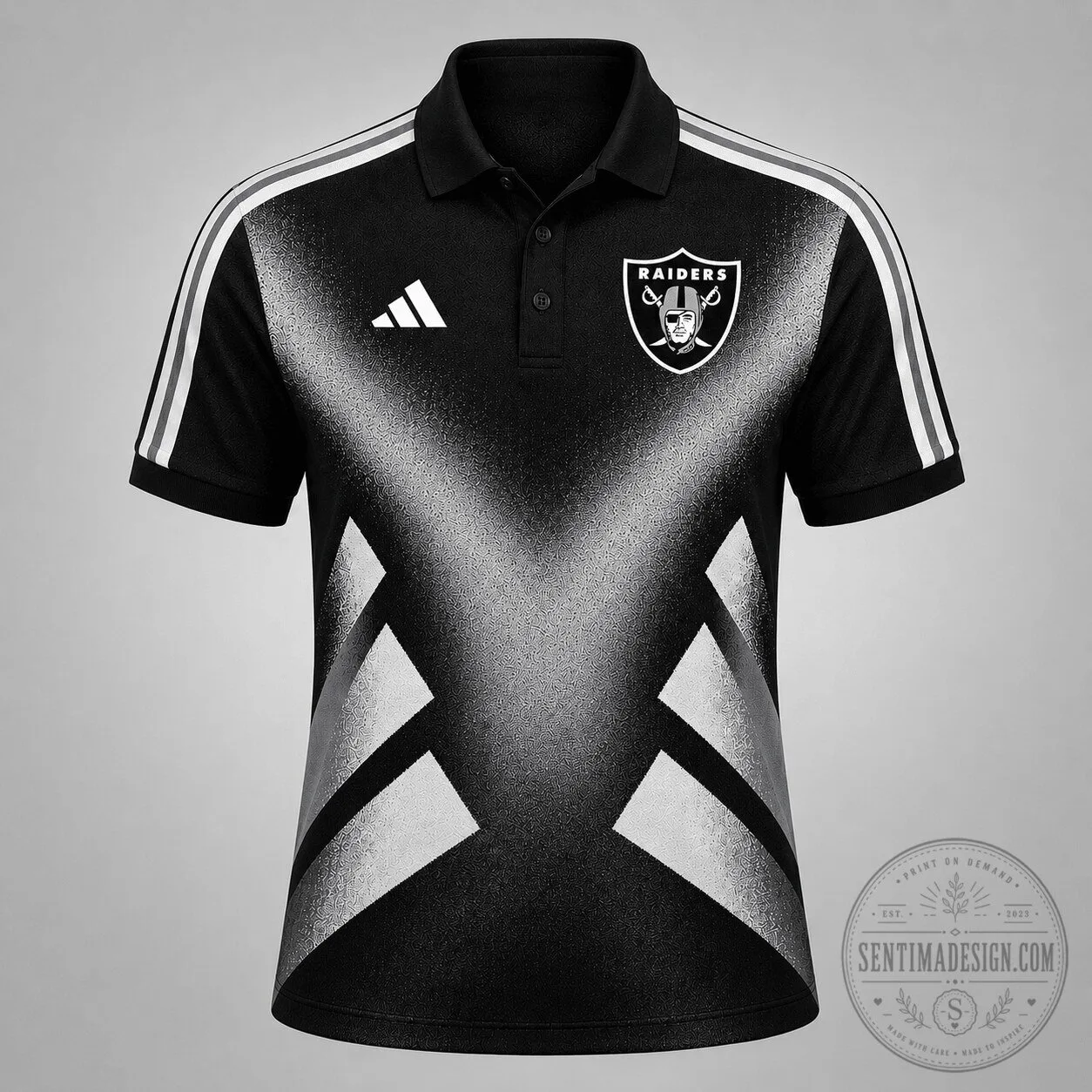 Las Vegas Raiders National Football League Black Geometric Pattern Polo Shirt for Men