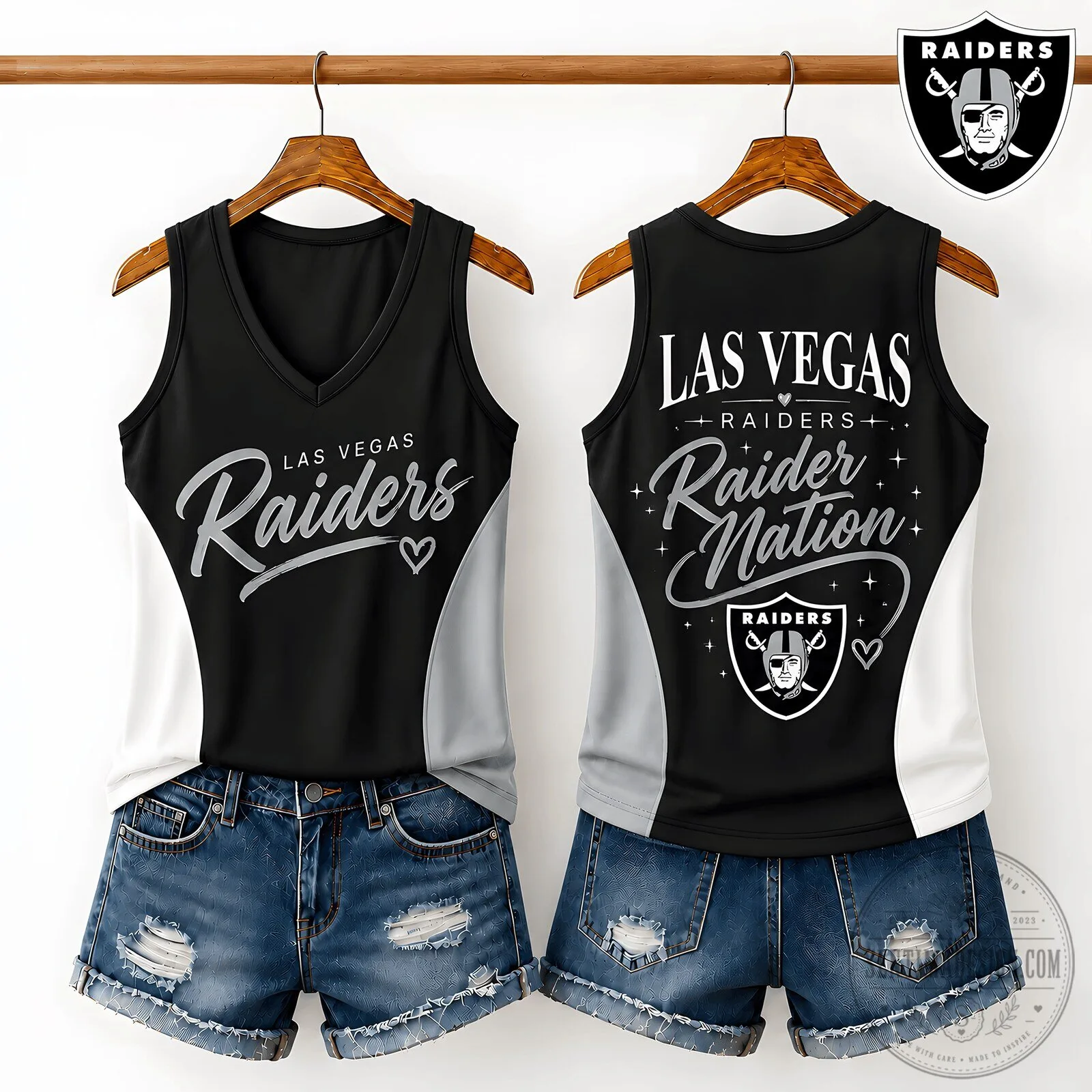 Las Vegas Raiders Women's Black and White V-Neck Tank Top 1 Las Vegas Raiders Women's Black and White V-Neck Tank Top