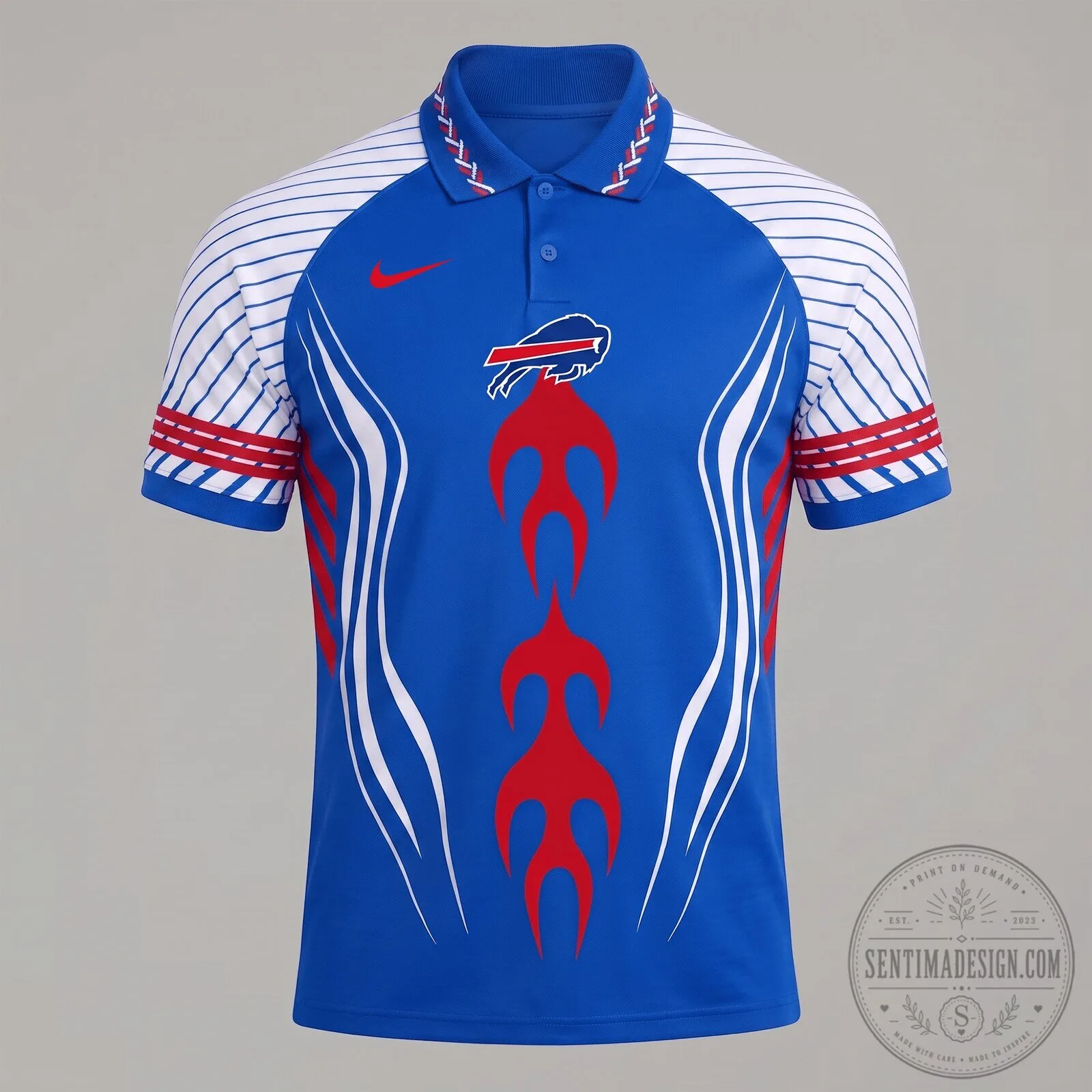 Buffalo Bills Flame Stripe Athletic Polo Shirt for Men and Women 2 Buffalo Bills Flame Stripe Athletic Polo Shirt for Men and Women