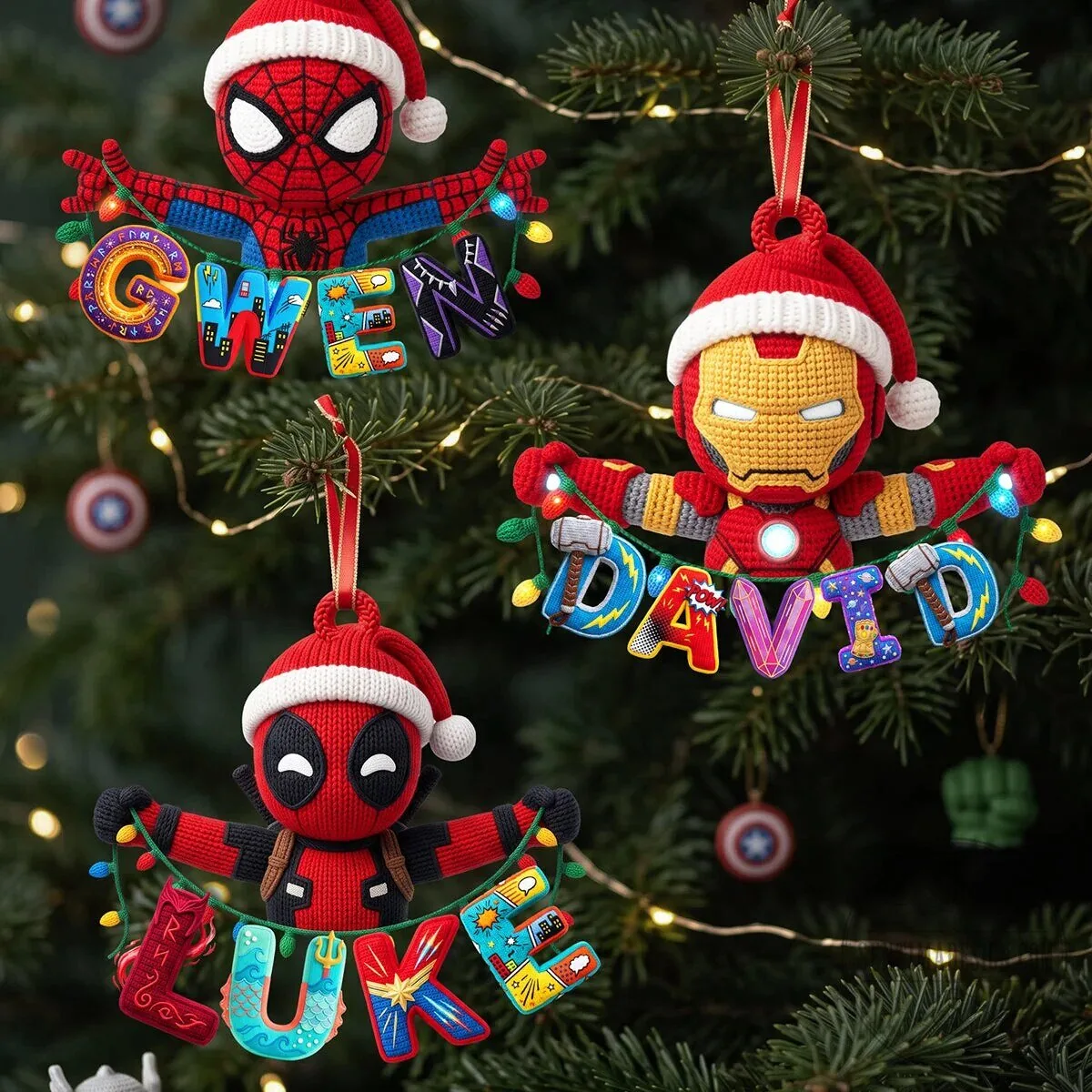 Marvel Comics Superhero Spider-Man Iron Man Deadpool Christmas Ornament