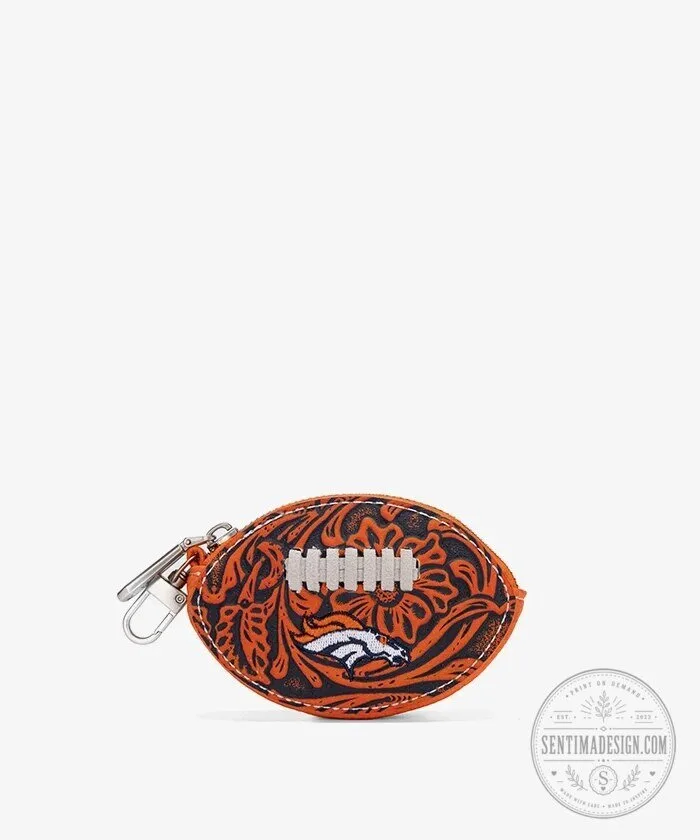 Denver Broncos Football Tooled Leather Style Coin Purse Keychain